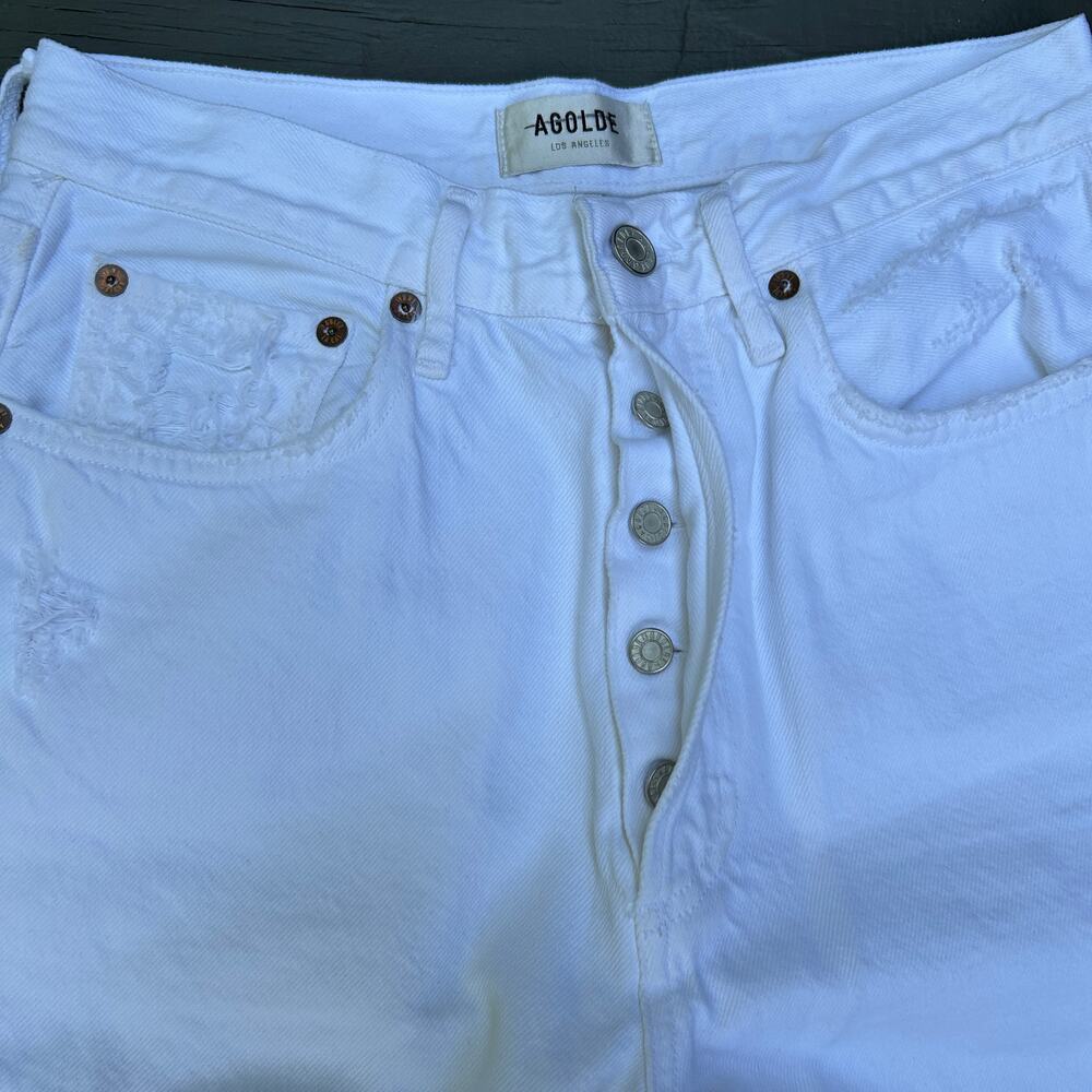 Agolde 90s Jean loose fit premium denim white Distressed Button Fly Size 25 - Picture 9 of 13
